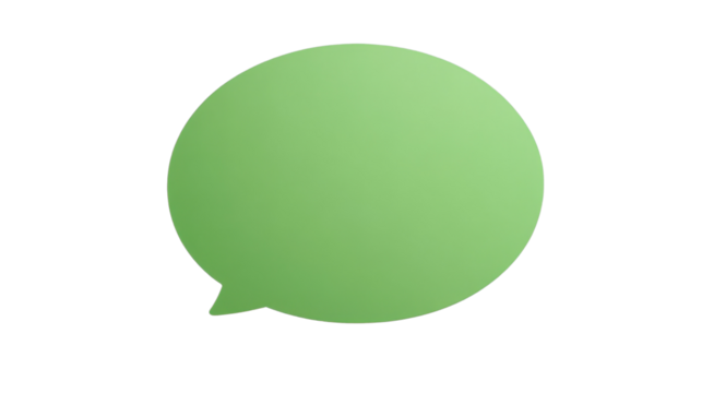 Green speech bubble communicating a message on transparent background