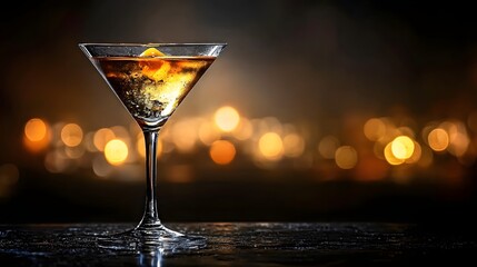 Elegant Martini Cocktail in Dimly Lit Bar or Lounge Setting