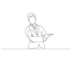 Continuous one line drawing of businessman. Single line drawing illustration of businessman are thinking. Businessman concept vector art. Doodle line illustration.