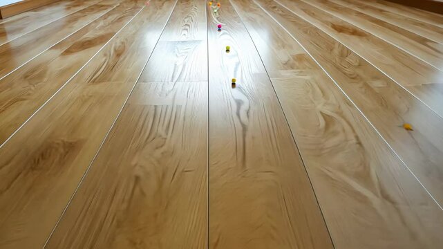 Wooden natural laminate on floor. Laying parquet flooring. material laying scheme video 4k
