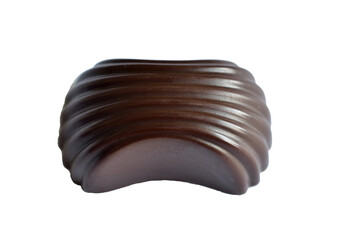 Chocolate candy with chocolate filling on a white background.