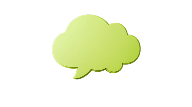 Green speech bubble floating on transparent background representing communication
