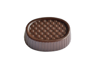 Chocolate candy with chocolate filling on a white background.