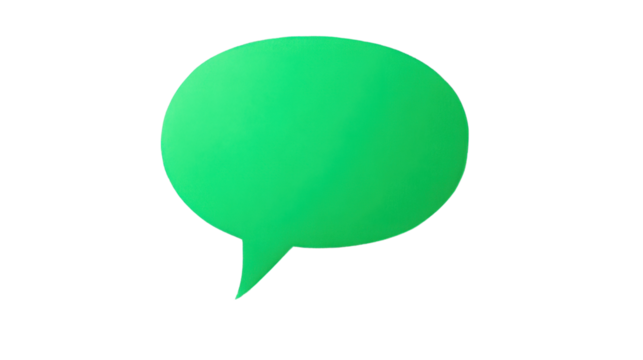 Green speech bubble communicating a message on transparent background