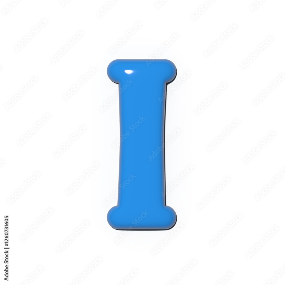 Poster a glossy 3d rendering of the letter i presented in a light blue hue against a stark white background