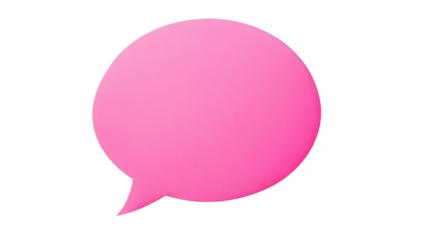 Pink speech bubble communicating a message on transparent background