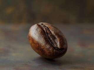 Roasted Coffee Bean Close-up on Brown Background, Detailed Texture