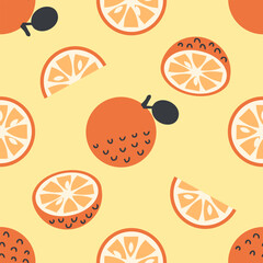 Seamless vector pattern with retro flat style oranges. Perfect background for card, label, textile, fabric, paper. Hand drawn illustration.