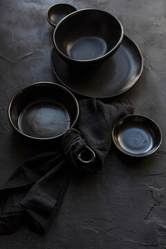 Black crockery on a dark background