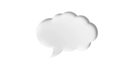 White speech bubble floating on transparent background representing communication and ideas