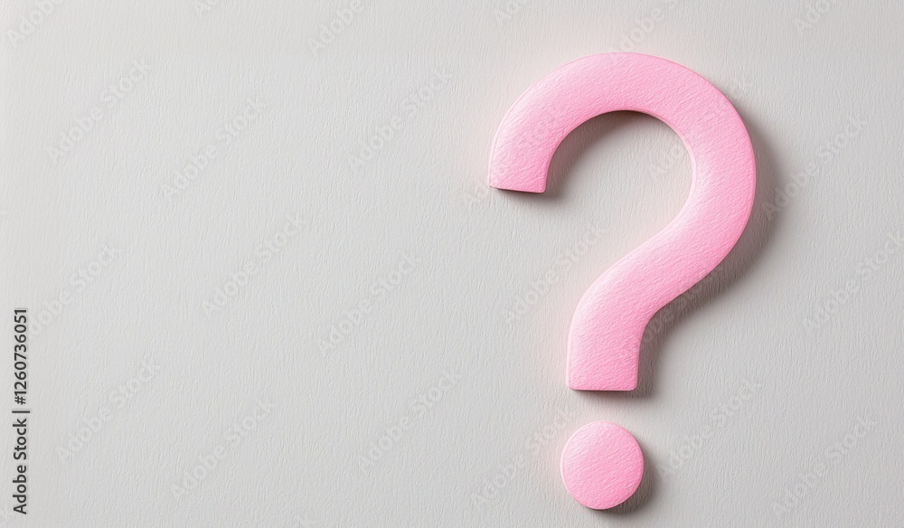 Poster a pink question mark symbol is displayed against a plain background, inviting curiosity and promptin