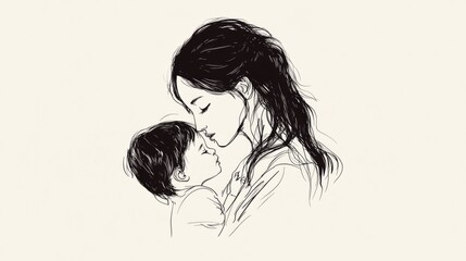 Fototapeta premium Mother and Child Embrace, Tender Moment, Love, Family, Illustration