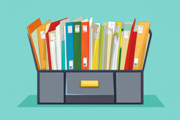 Organized file storage box with colorful folders and documents, showcasing efficient document management system. This represents importance of keeping files reviewed and accessible