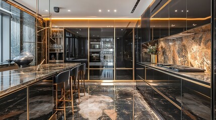 Ai generated modern luxury black and gold kitchen showing elegance and sophistication