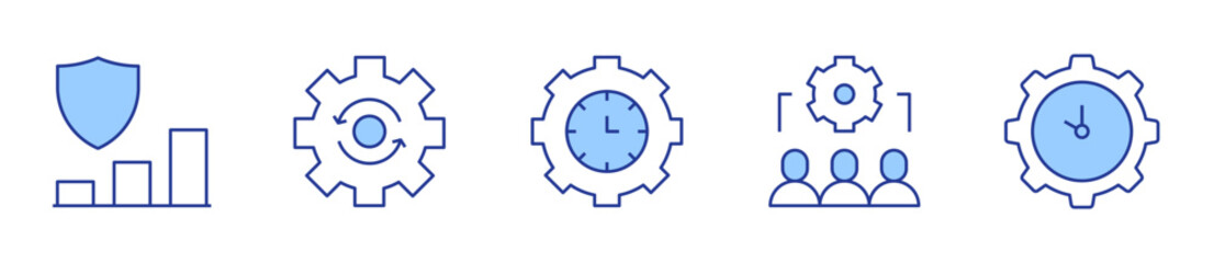 risk management, collaboration, time management, process. Management Icon vector illustration. Line Duotone style. Editable stroke