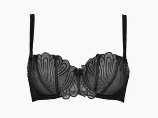 Women's gray lace push up bra on a white background.
