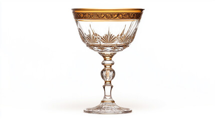 Exquisite ornate crystal goblet with intricate gold detailing, luxurious vintage glassware