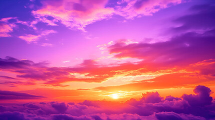 Obraz premium Fluffy vanilla sky with sunset shade of orange light. 