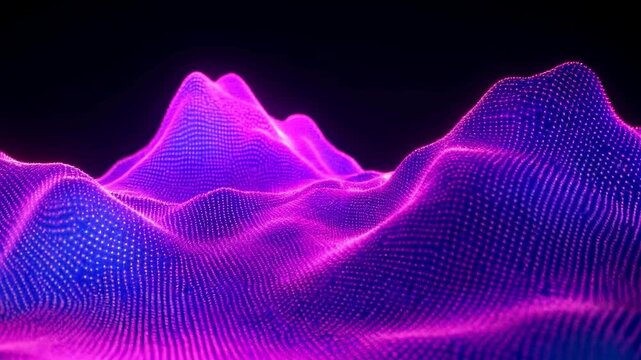 Futuristic neon waveform landscape with dynamic pulsating purple and pink patterns