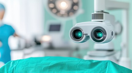 Eye LASIK surgery Concept, Futuristic Laser Device for LASIK Surgery Showcased in Advanced Medical Facility Environment