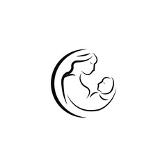 Creative mother and baby icon vector line art illustration.