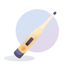 Vector illustration of a digital thermometer with a display, used for measuring body temperature in medical and home settings.  
