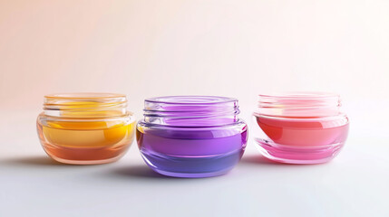Vibrant and uniquely shaped cosmetic jars for beauty and skincare products, perfect for packaging creams