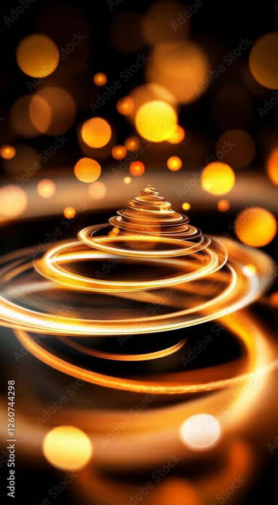 Poster golden spiral pattern surrounded by luminous orbs, creating a captivating visual effect that evokes 