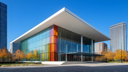 Fototapeta premium Modern architectural marvel showcasing glass facade and vibrant colors