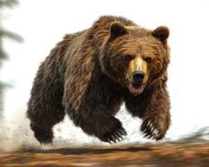 Fototapeta premium Grizzly Bear in Motion Hyper-Realistic Illustration with Detailed Fur and Soft Natural Lighting