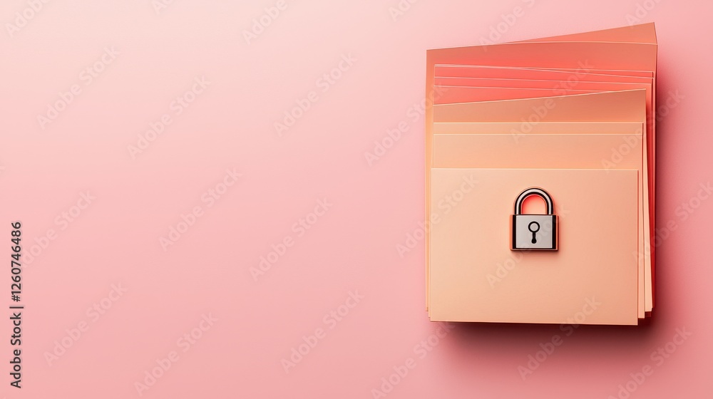 Poster pink folders with lock icon representing document security concept