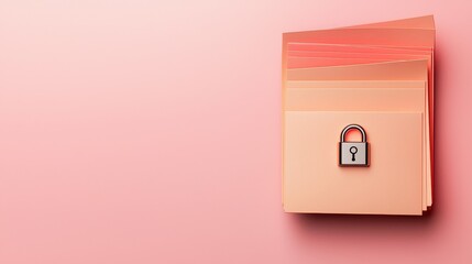 Pink Folders with Lock Icon Representing Document Security Concept