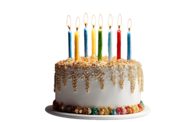 A birthday cake topper with sparkling candles, isolated on a empty plain background