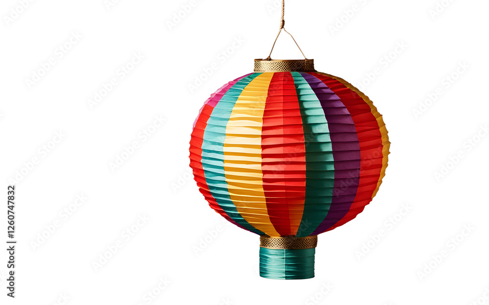 Poster a colorful paper lantern hanging from a string, isolated on a empty plain background