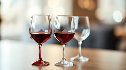 A glass of red wine is next to two glasses of wine.
