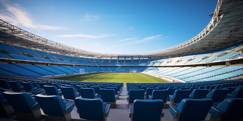 Universal grass stadium and empty green grass playground, grand sport building