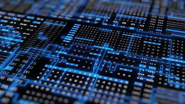 HUD Technology Futuristic Digital Decimal Encoder Data Sampling Simulation Smart Concept. UI Statistic Stream Line Flowing Status 4K Motion Background.