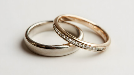 Precious gold rings for newlyweds on a background of flowers. Wedding rings for a couple.