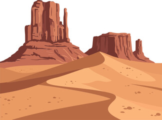 Desert landscape with rock formations in flat design style showcasing warm colors in vector art