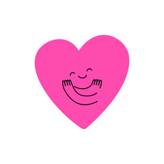 Vector logo design template and graphic element for advertising, branding, heart shape and love, funny cartoon illustrations with smiling character, valentine day mascot, self care concept