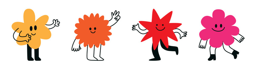 Vector logo design template and graphic elements for advertising, branding, posters and banners, funny cartoon illustrations with smiling character and mascots, abstract stickers and line icons