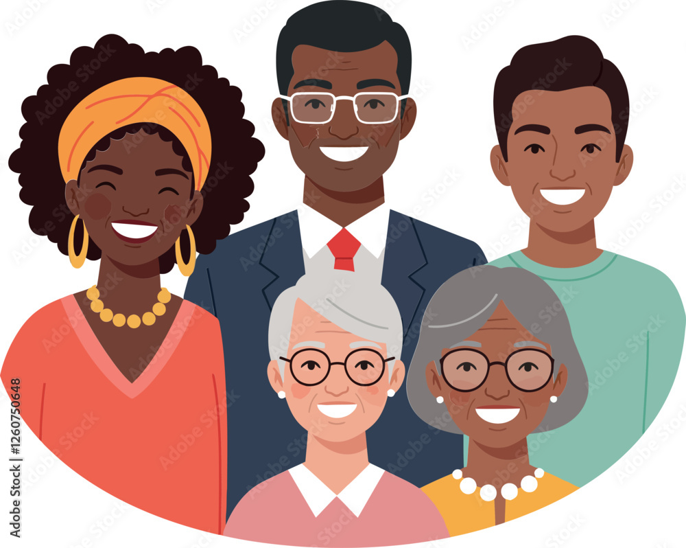 Poster group of diverse happy people in flat design style showcasing joy and connection in vector art