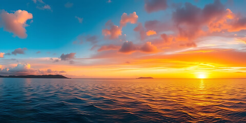 Obraz premium Stunning Tropical Sunset Panorama Over Calm Ocean ,Serene Nature Scene