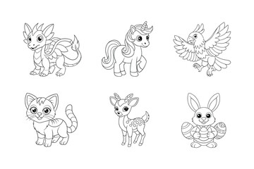 Set of Animal coloring page vector illustration