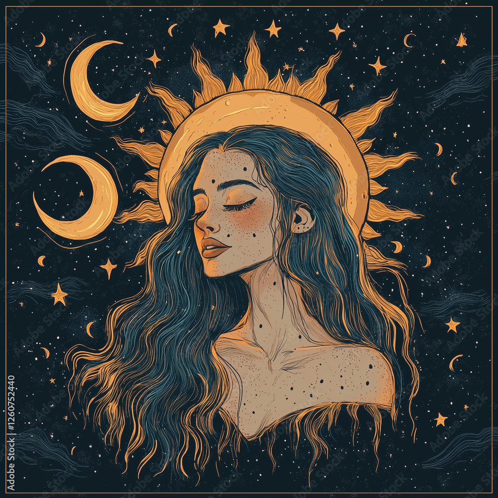 Wall mural illustration set of moon phases. different stages of moonlight activity in vintage engraving style. 