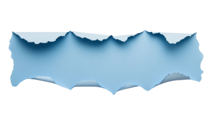 Torn light blue horizontal paper with transparent background revealing checkered pattern