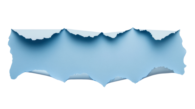 Torn light blue horizontal paper with transparent background revealing checkered pattern