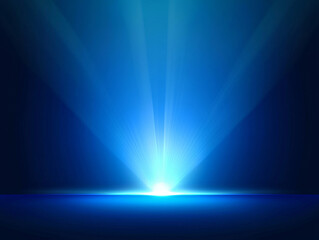 A deep blue abstract background with a radiant spotlight effect, creating a futuristic and dramatic atmosphere for digital design or stage concepts