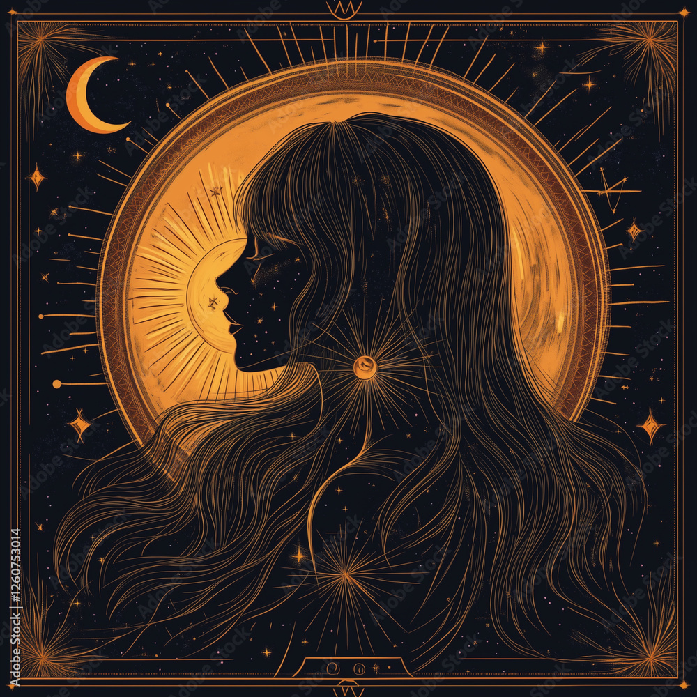 Wall mural illustration set of moon phases. different stages of moonlight activity in vintage engraving style. 