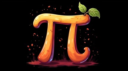 A playful illustration of the mathematical symbol Pi (π) cleverly designed to resemble a juicy peach with a leaf, creating a whimsical and creative visual